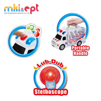 HKM-720211 Cartoon Musical Ambulance Toy Car with Medical Kit for Kids Ages 2-13
