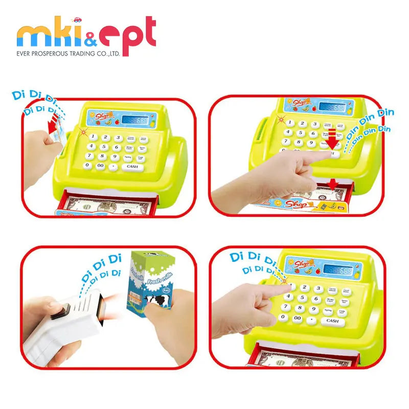 HKM-704403 Educational Battery Operated Cash Register Toy with Microphone for Kids Ages 2-7