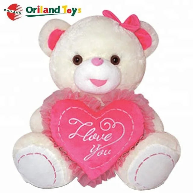 KTX-555155 Soft Plush Valentine Teddy Bear with Pink Heart - Available in Custom Sizes