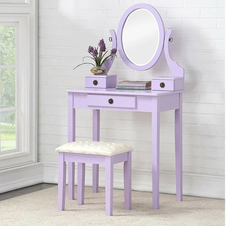 KTX-596243 White Small Makeup Vanity Dressing Desk with Mirror - MDF/Wood, 30W x 13D x 53H Inches