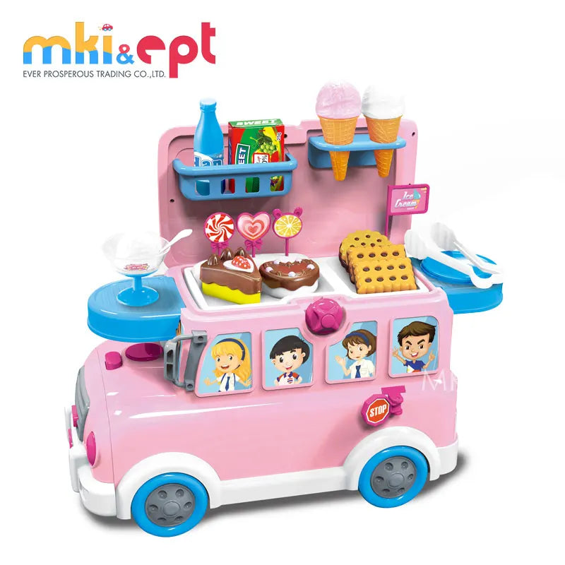 KTX-260307 Kids Electric Car Toy Bus with Multifunction Pretend Food Play Set for Ages 5-13