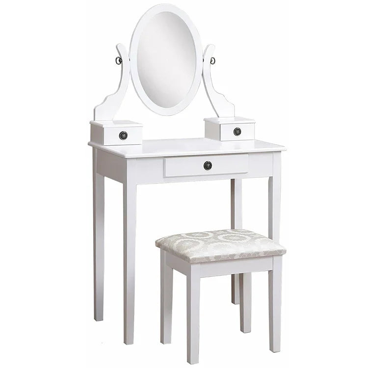 KTX-596243 White Small Makeup Vanity Dressing Desk with Mirror - MDF/Wood, 30W x 13D x 53H Inches