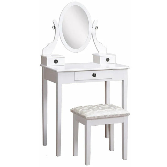 KTX-596243 White Small Makeup Vanity Dressing Desk with Mirror - MDF/Wood, 30W x 13D x 53H Inches