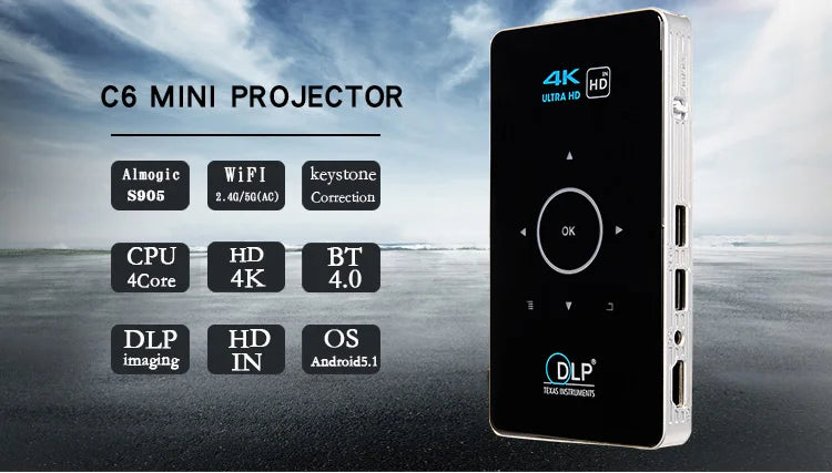 KTX-105363 Compact LED Mini Projector C6 with Full HD 4K Support for Home Cinema Experience