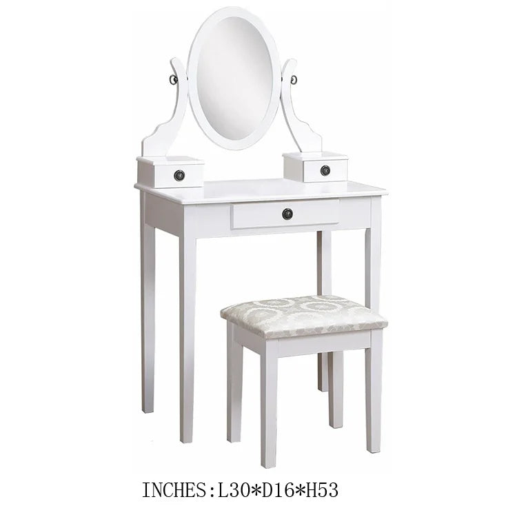 KTX-596243 White Small Makeup Vanity Dressing Desk with Mirror - MDF/Wood, 30W x 13D x 53H Inches