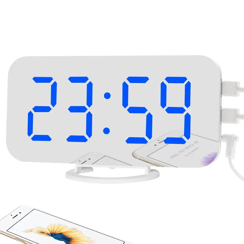 KTX-042195 Modern Digital LED Alarm Clock with Mirror Display and USB Charging Ports