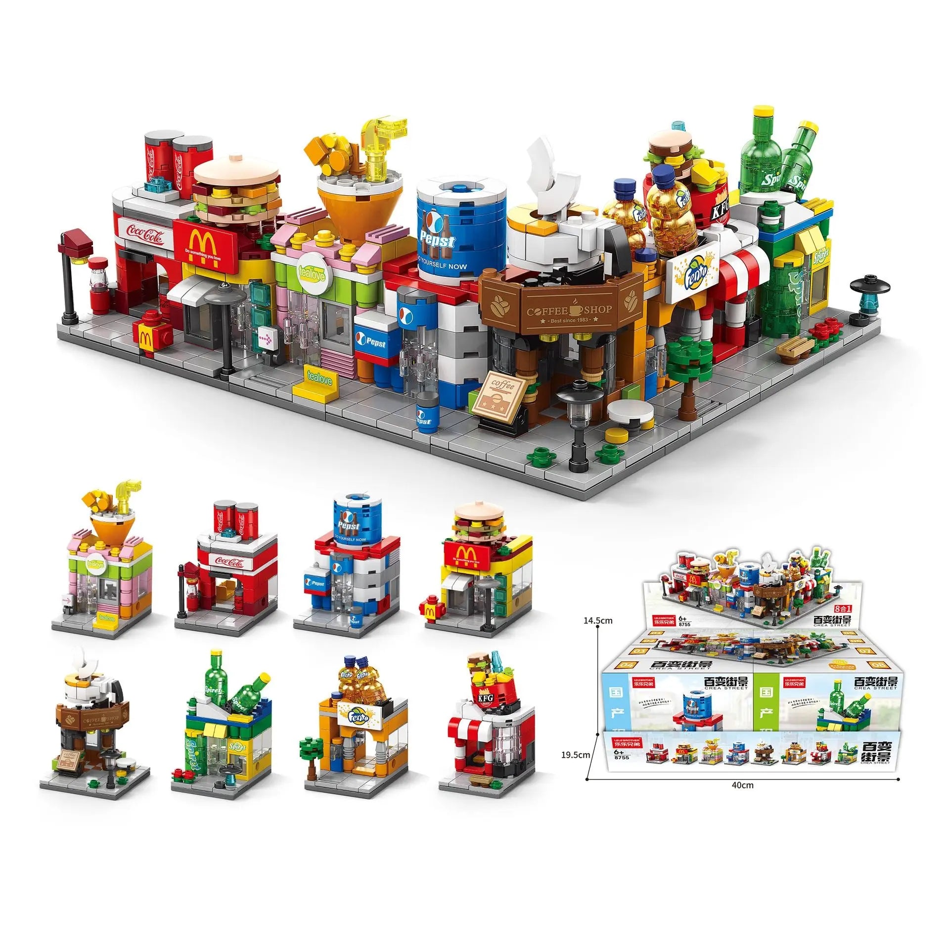 KTX-636179 8-in-1 Mini City Street View 3D Building Block Set for Kids