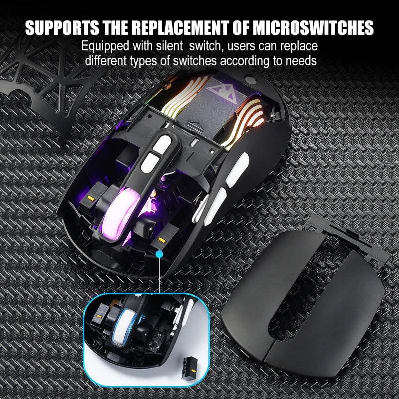 HKM-035283 Lightweight Honeycomb Wireless Gaming Mouse with Adjustable DPI up to 10000 and RGB Lighting for PC