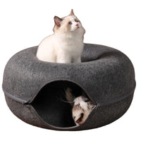 HKM-045587 Detachable and Washable Felt Cat Tunnel Bed - Cozy Donut Nest for Cats