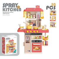 HKM-358611 Kids Kitchen Play Set - 50PCS Cooking Toys with Sounds, Lights, and Spray for Ages 2 to 13