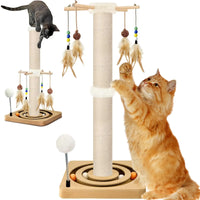 HKM-767635 Wood Cat Scratcher Tree Tower with Hanging Ball for Indoor Use