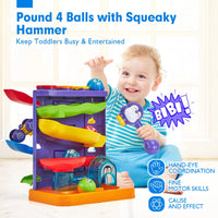 HKM-296531 2 in 1 Penguin Hammer Pounding Ball Ramp Toy for Kids, Educational Roller Coaster Play Set