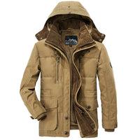 HKM-390099 Men's Jacket Medium and Long Styles Adding Velvet and Thickening Middle Aged and Elderly Multi Pocket Cotton Jacket Men's Coats
