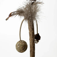 HKM-702099 Natural Cork Catnip Ball Toy with Bells and Feathers for Cats