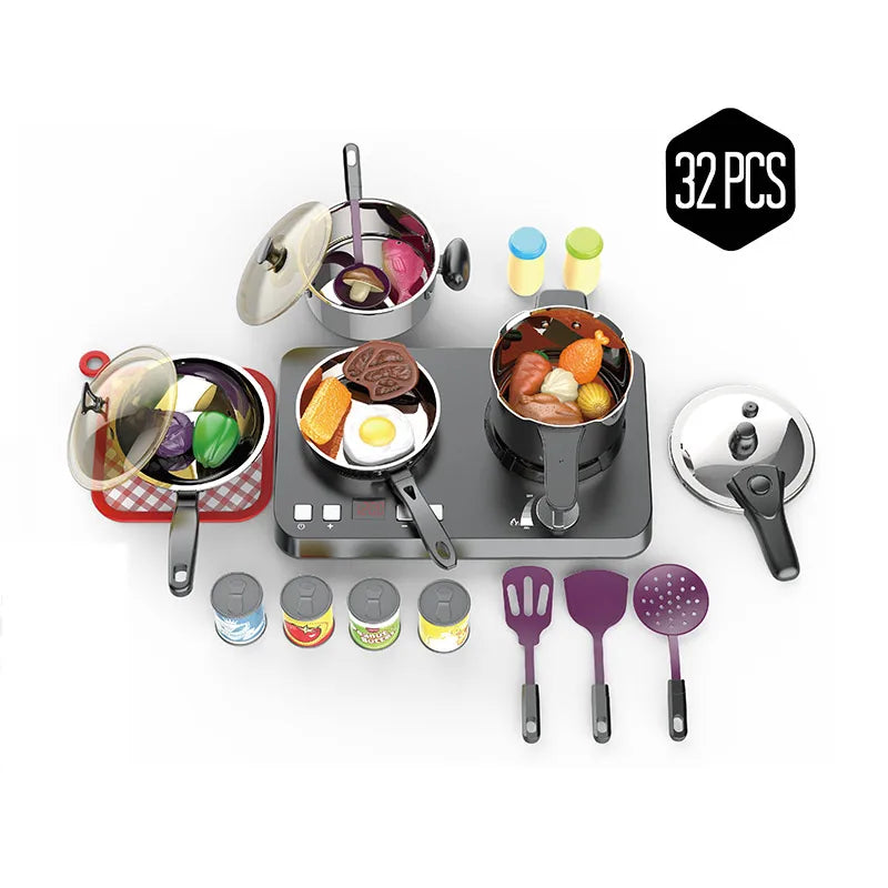 KTX-736019 Miniature Kitchen Cooking Set for Kids Age 5-7 - Stainless Steel Pretend Play Food Toys