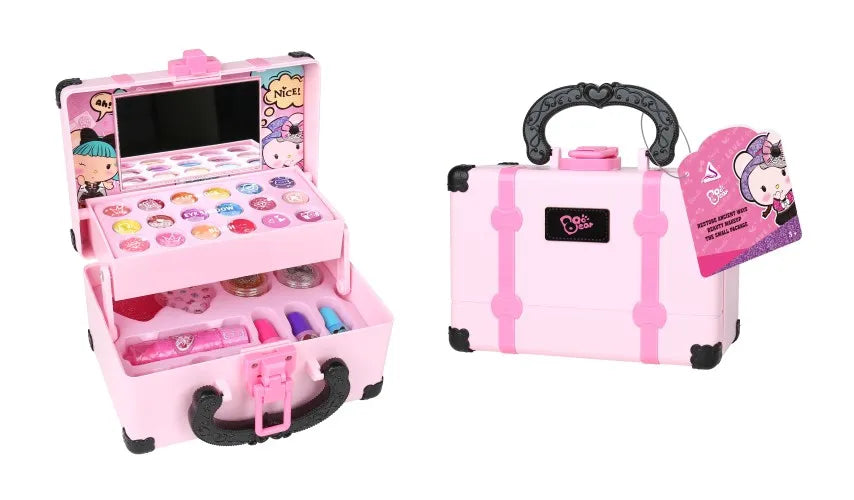 HKM-376723 Portable Makeup Kit for Kids with Real Cosmetics, Storage Case, Nail Art and Lipstick