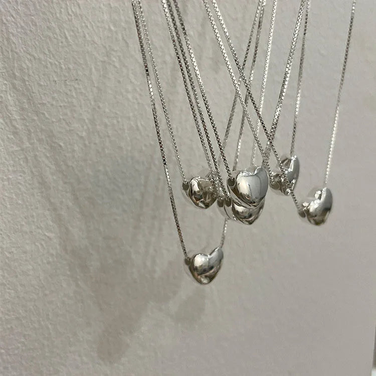 HKM-674963 New Fashion Design S925 Silver 3D Love Heart Pendant Necklace for Women Fine 925 Silver Jewelry Wholesale