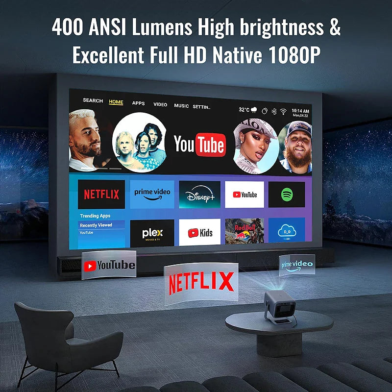 KTX-908755 Smart Home Cinema R2 Pro Projector with Auto Keystone and Obstacle Avoidance Technology