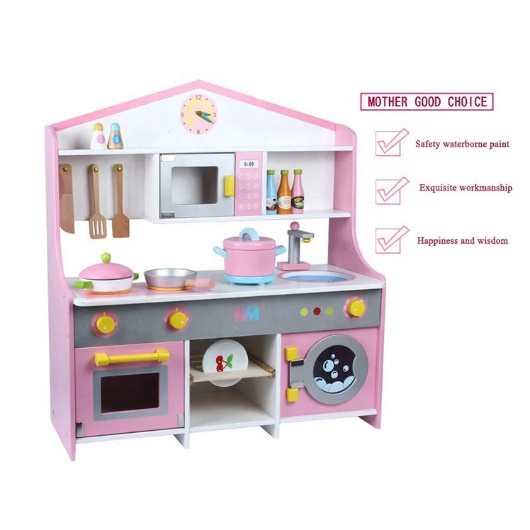 KTX-535891 Wooden DIY Kids Cooking Play Kitchen Cabinet Educational Toy Set for Imaginative Play