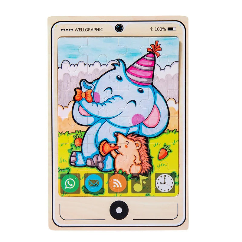 KTX-693971 Wooden Buckle Puzzle with 22 Patterns - 24 Piece Early Learning Educational Toy