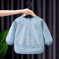 HKM-933651 Autumn Winter Kids Long-Sleeved Blouse New Arrival Full Body Waterproof PU Baby Apron Outwear with Snap Buttons Baby Bibs
