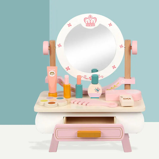 KTX-257939 Wooden Makeup Dressing Table Set for Pretend Play – Fashion Princess Girls Toy