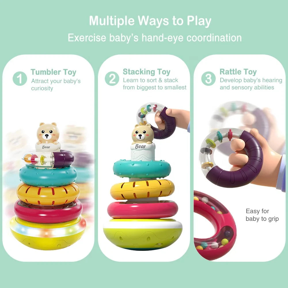 KTX-390163 Montessori Rotating Rainbow Stacking Ring Tower Toy for Early Learning and Development