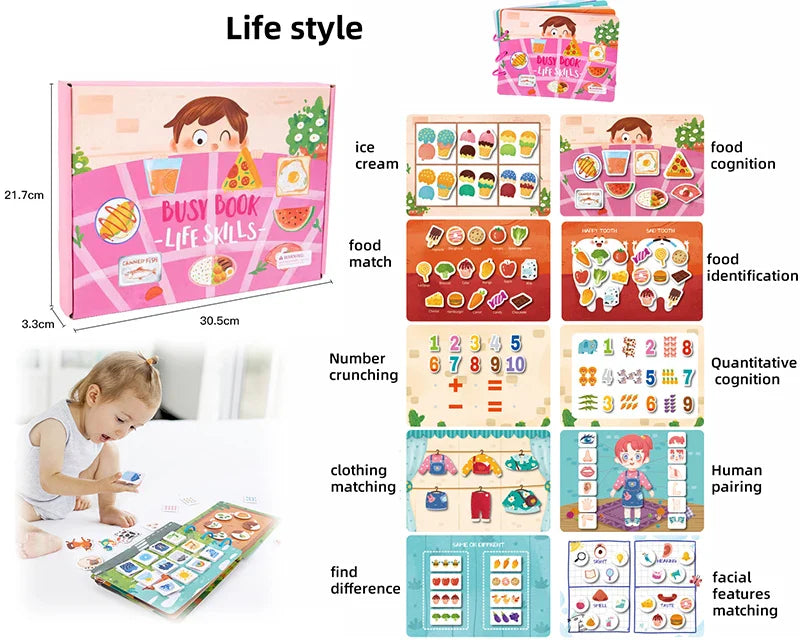 HKM-099923 Early Learning Montessori Busy Book for Toddlers, Activity Book with Farm Themes, Educational Interactive Toy