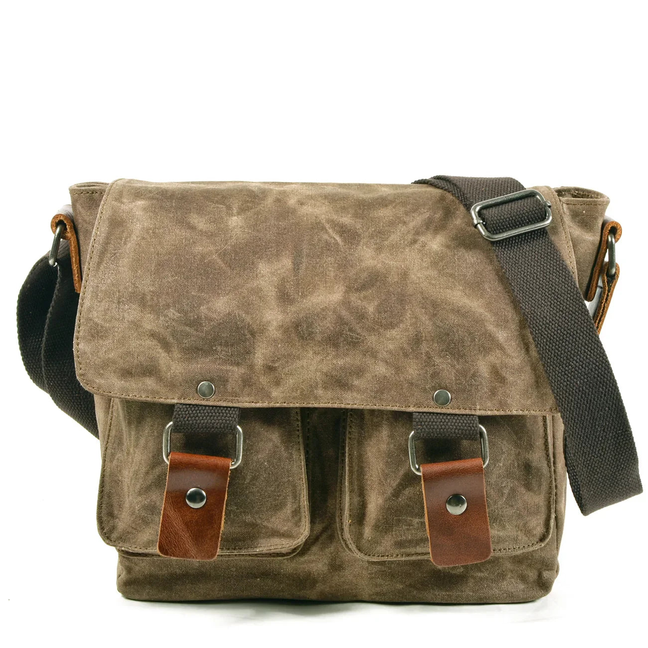 KTX-631315 Trendy Business Casual Canvas Messenger Bag with Genuine Leather Accents for Men