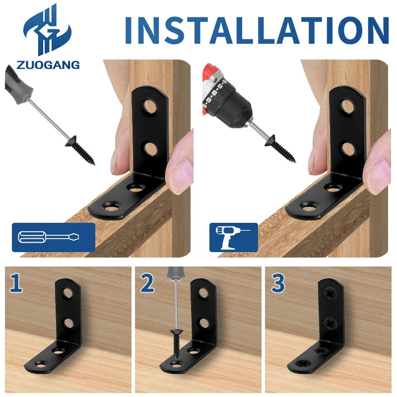 KTX-820179 20-Pack 50x50mm Corner Braces for 90 Degree Angle Fastening in Wooden Furniture, Bed Frames, and Cabinets