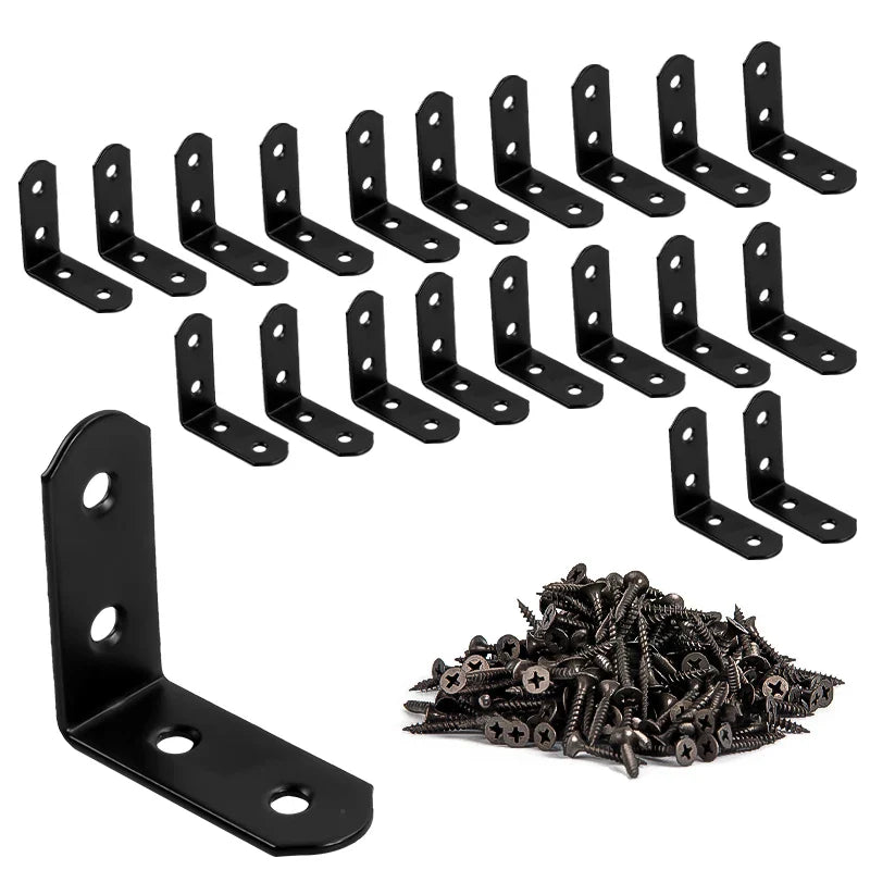 KTX-820179 20-Pack 50x50mm Corner Braces for 90 Degree Angle Fastening in Wooden Furniture, Bed Frames, and Cabinets