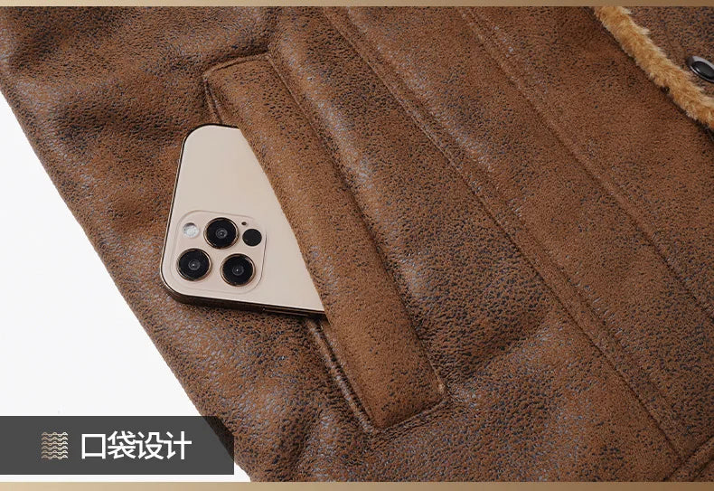 HKM-407059 Fur and Fur Integrated Men's Fur Collar and Plush Warm Windproof Jacket Jacket