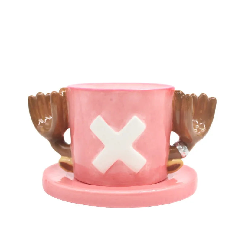KTX-055699 Ceramic Anime Coffee Cup with Luffy Straw Hat Design, 301-400ml Capacity for Office Use