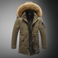 HKM-734739 Extra Thick Winter Men's Cotton Jacket Detachable Raccoon Fur Collar Waterproof Windproof Warm Business Coat Casual Style