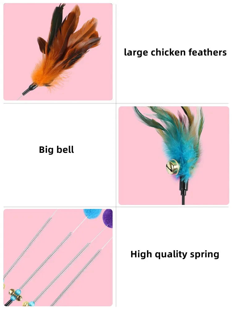 HKM-555219 Interactive 64CM Cat Wand with Premium Spring and Feather Tease, Perfect for Engaging Playtime