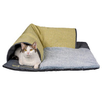 HKM-291923 Interactive Plush Cat Tunnel and Bed - Yellow, 70x70cm, Certified Safe for Pets