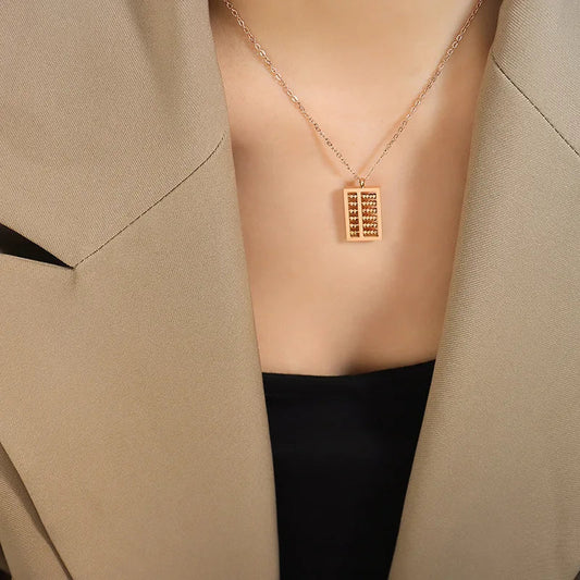 HKM-035411 Dainty Stainless Steel Choker Necklace 18k Gold Plated Abacus Pendant Necklace