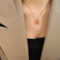 HKM-035411 Dainty Stainless Steel Choker Necklace 18k Gold Plated Abacus Pendant Necklace