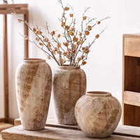 Large Ceramic Vase Set of 3 Flower Pot Brown Vintage Porcelain Table Vases Homestay Rural Country Centerpiece Rustic Flower Vase