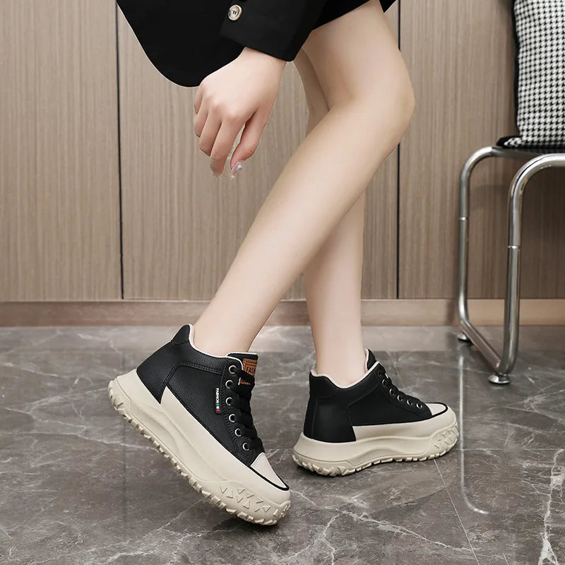 HKM-835347 Y5B08 New Simple Autumn Mid Top Fashion Versatile Elevated Thick Sole Sports Casual Anti slip Breathable Board Shoes
