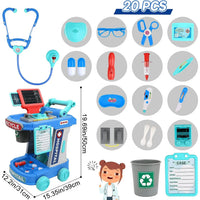 HKM-229843 Kids Doctor Play Set - Pretend Play Medical Trolley for Ages 2 to 13 Years - Plastic Components
