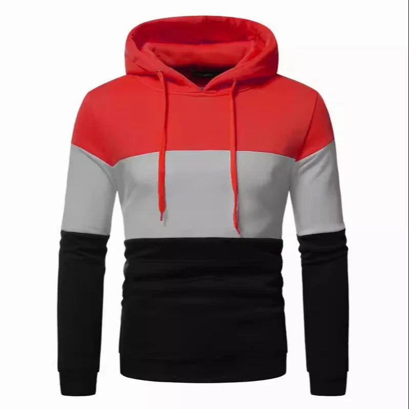HKM-358483 Men's Custom Sweatshirt Autumn and Winter 3 Color Splicing Pullover Hooded Casual Sweatshirt Set