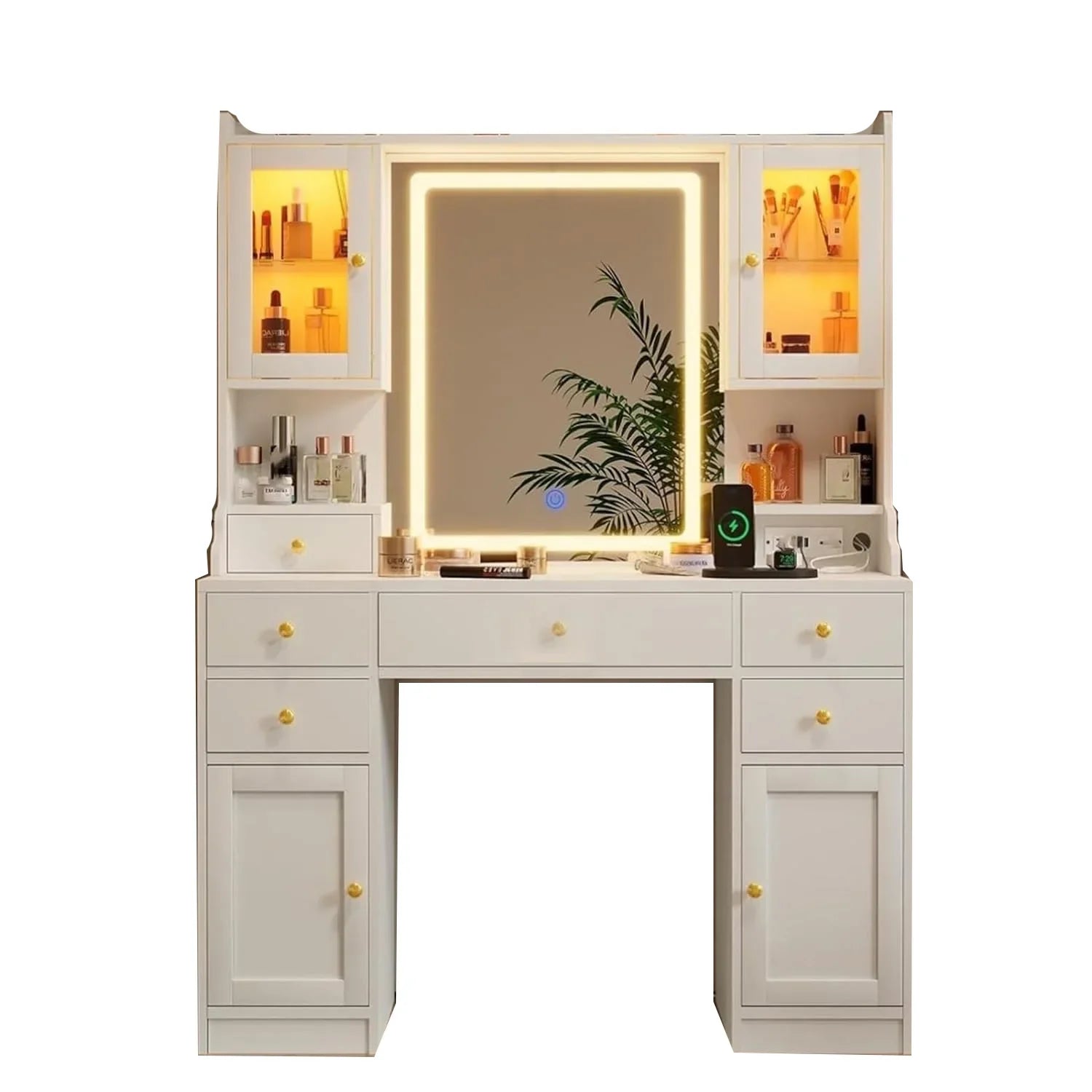 KTX-563475 Elegant Vanity Table with Mirror and Storage Drawers for Organising Beauty Essentials
