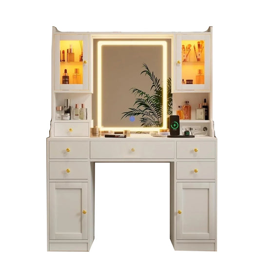 KTX-563475 Elegant Vanity Table with Mirror and Storage Drawers for Organising Beauty Essentials