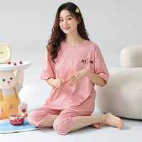 HKM-673811 New Arrival 2 Sets Short Sleeve Seven-point Pants Thin Sweetness Cute Sleepwear Women's Cotton Pajamas