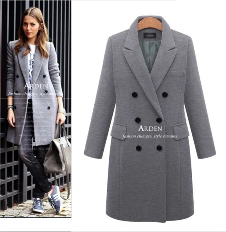 KTX-438675 Women's Winter Clothing Medium to Long Plus Size Double-Breasted Wool Coat With Cashmere Lining Shearling Leather Cotton Filling