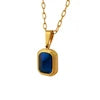 HKM-756307 Vintage Style Titanium Steel Square Stone Pendant Necklace 18K Gold Plated Blue Diamond Stainless Steel Necklace