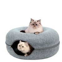 HKM-045587 Detachable and Washable Felt Cat Tunnel Bed - Cozy Donut Nest for Cats