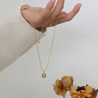 HKM-166483 New Trend 18K Gold Plated Opal Pendant Necklace Vintage Classic Stainless Steel Oval Natural Stone Necklace for Women Girls
