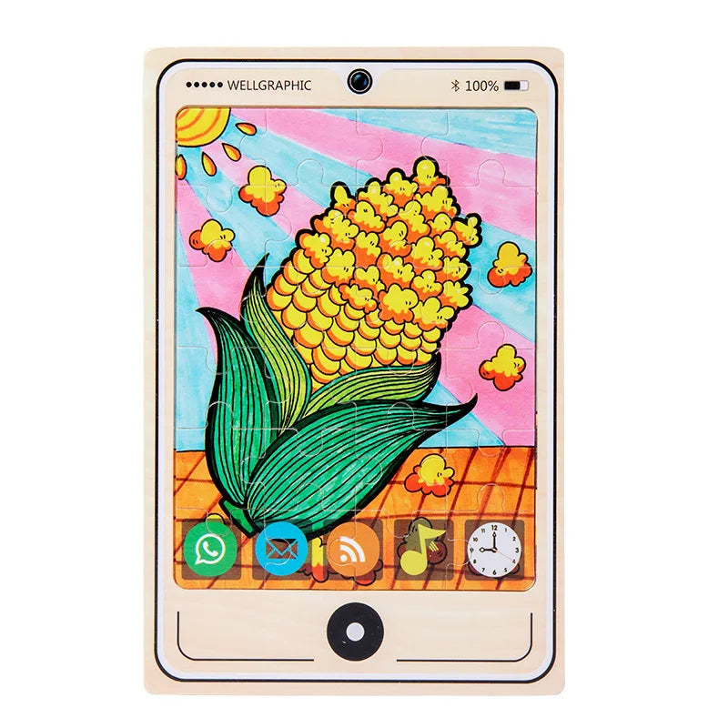 KTX-693971 Wooden Buckle Puzzle with 22 Patterns - 24 Piece Early Learning Educational Toy